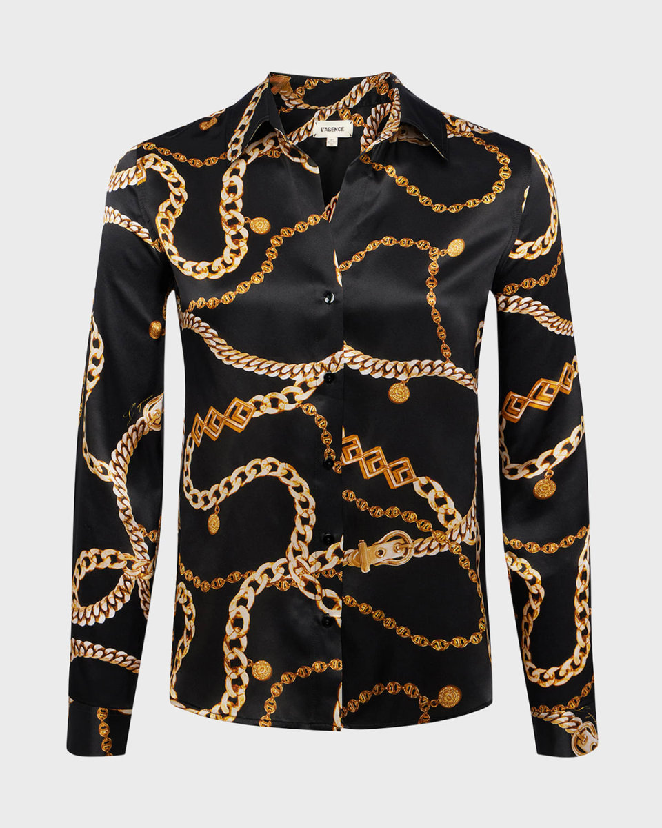 Tyler Chain-Print Silk Blouse